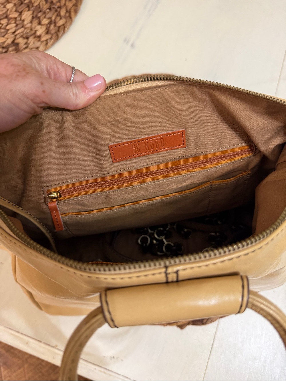 HOBO Beige Leather Satchel with Round Top Handles - Picture 3 of 5